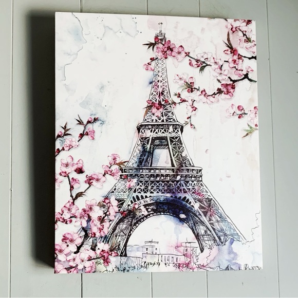 HAVEN HOME DECOR Cherry Blossom Paris Eiffel Tower Canvas Hanging Wall Art - Picture 3 of 6